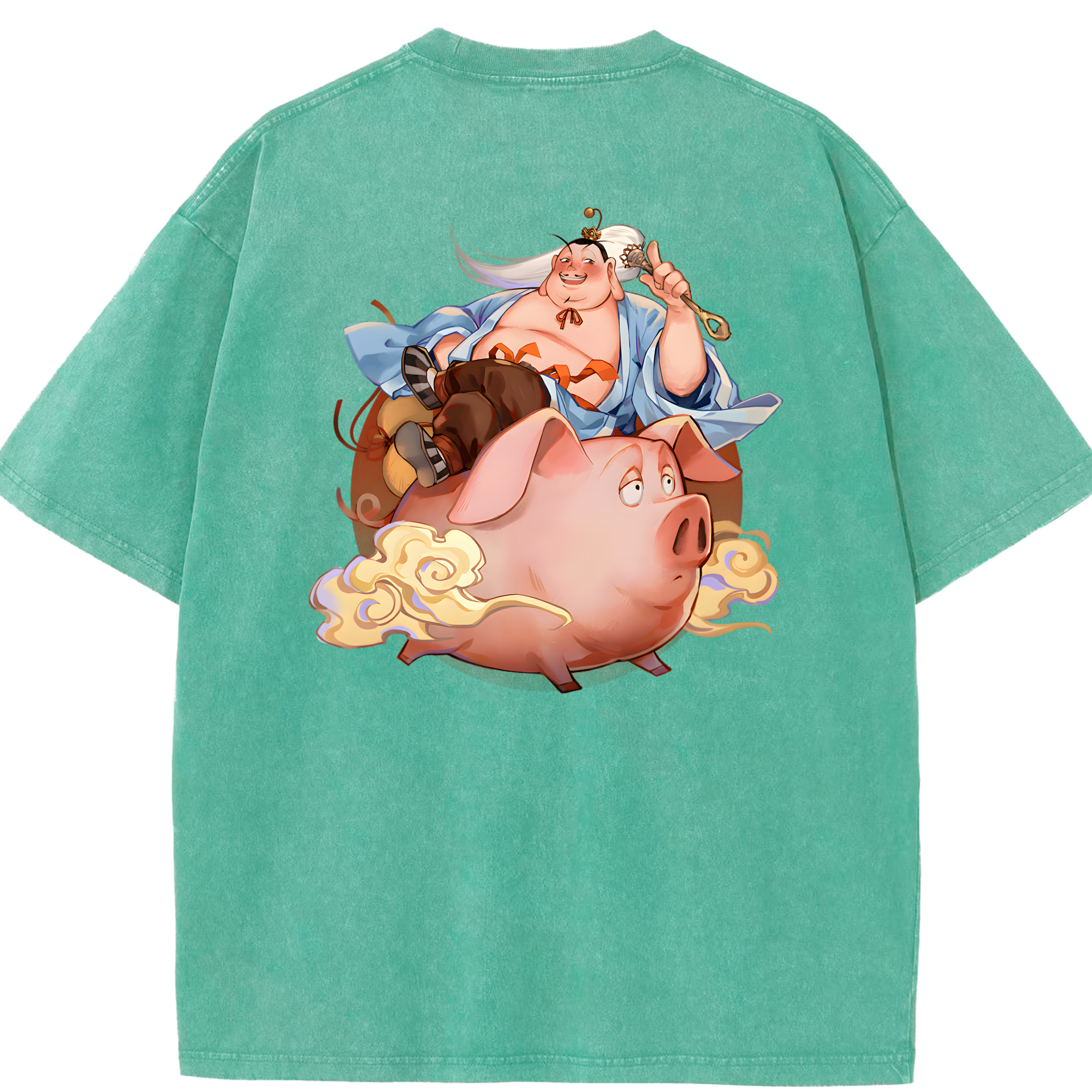（画像用） Ne Zha 2 ナタ 魔童の大暴れ 綿100% ヴィンテージ風 半袖Tシャツ（背面プリント）